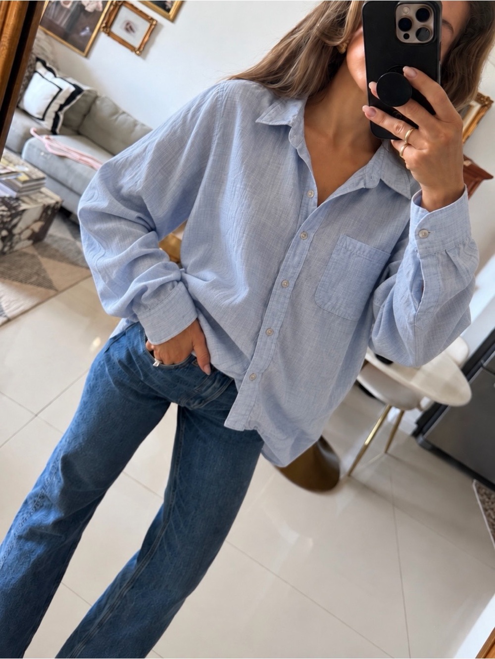Anthropologie - Lola River Light Blue 100% cotton Long-Sleeve Button-Down Shirt